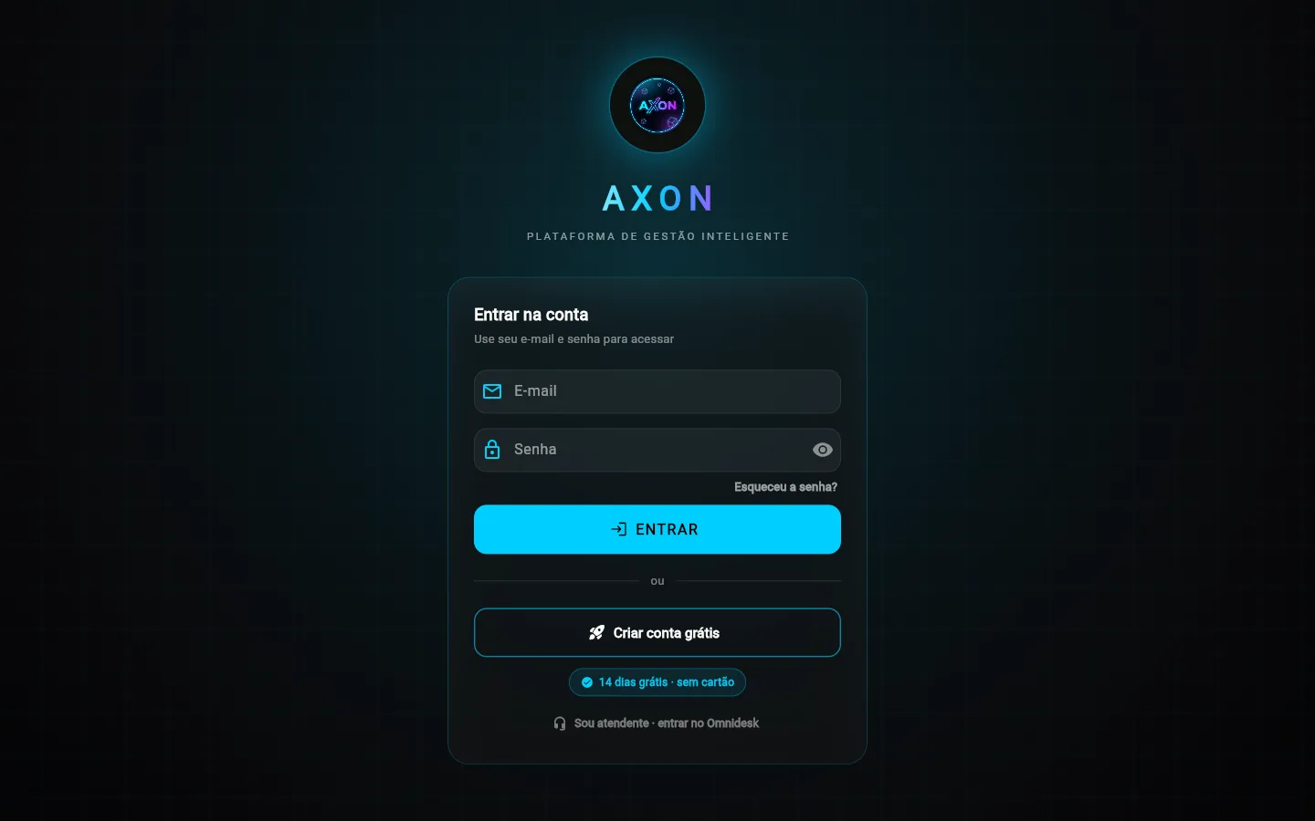 AXON Core — tela real do sistema (acesso)